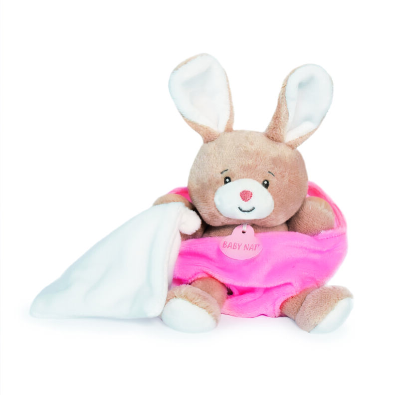  - peluche lapin dans sa poche - rose 15 cm 